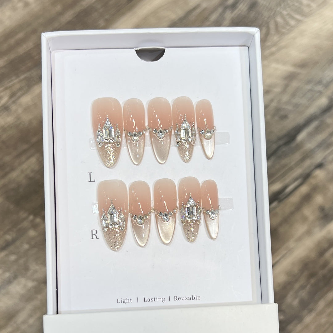 Decorative Handmade Press-On Nails with Elegant Rhinestones Kalsten