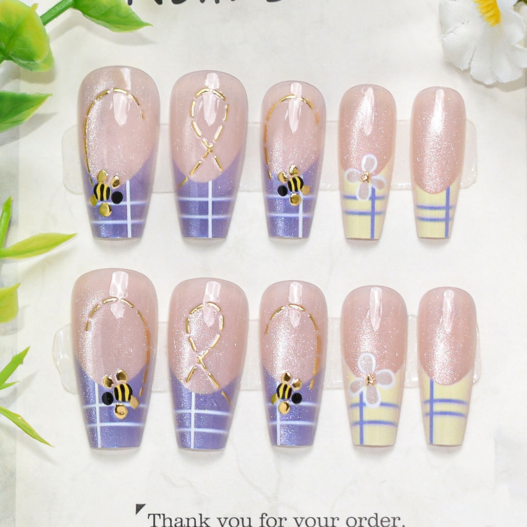 Artistic Press-On Nail Set with Cherry Blossom Design Kalsten