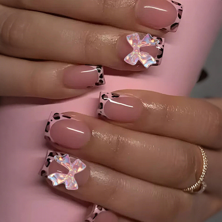 Artificial nail set with delicate bow and leopard patterns Kalsten