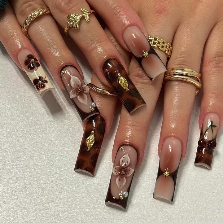 Artistic Floral Long-Lasting Press-On Nail Extensions Kalsten