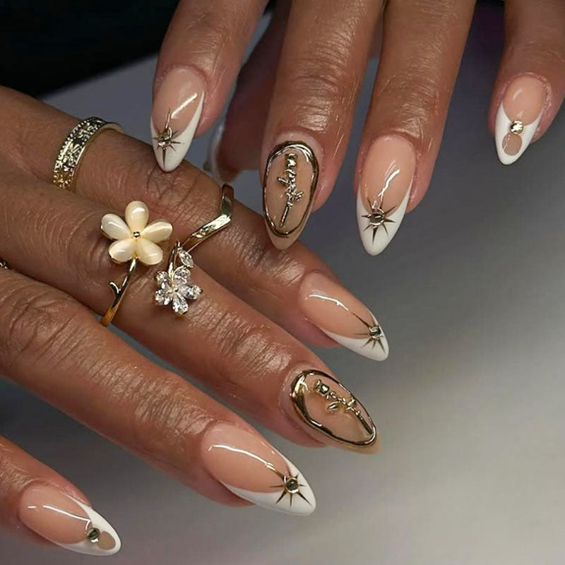 Elegant Stiletto Press-On Nails with Artistic Design
