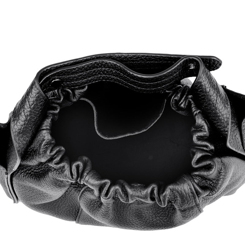 Textured Leather Drawstring Satchel Kalsten
