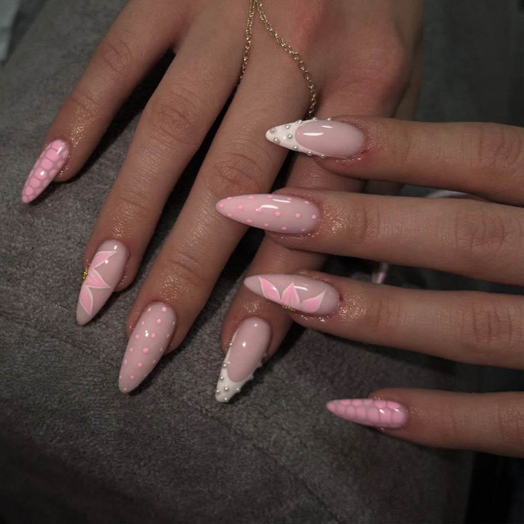 Artistic stiletto nails with elegant 3D decorations Kalsten