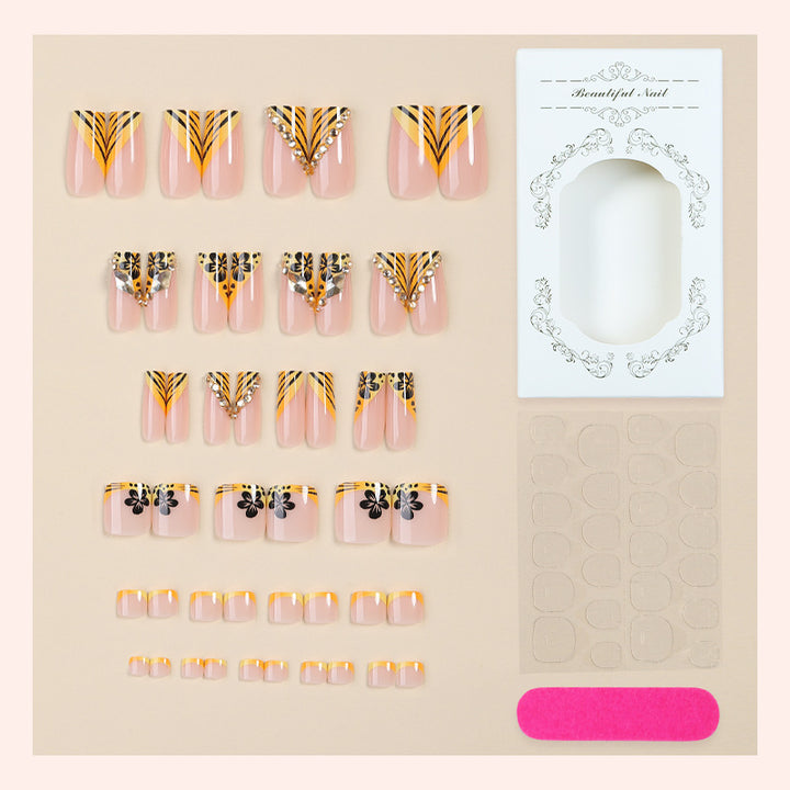 Artistic Premium Press-On Nail Set with Floral and Gem Accents kalsten