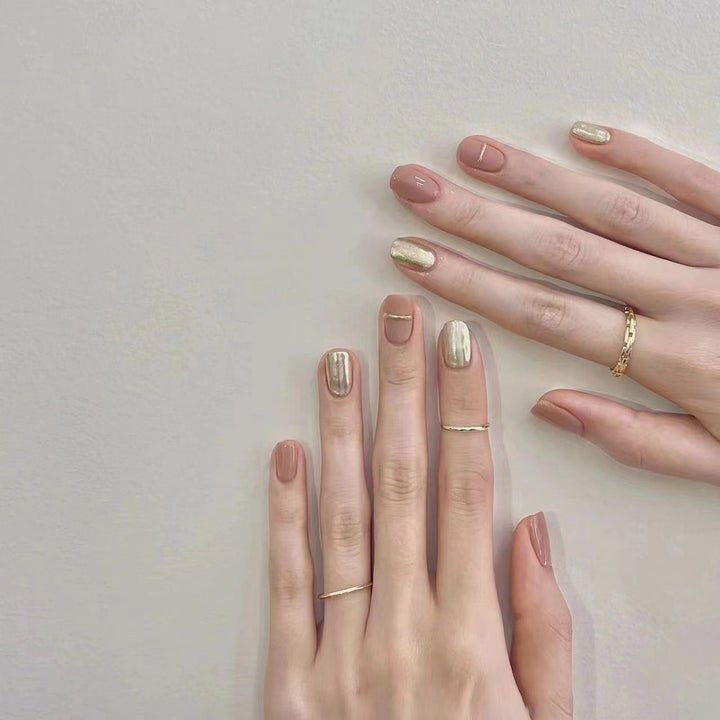 Elegant Press-On Nail Set with Metallic Accents
