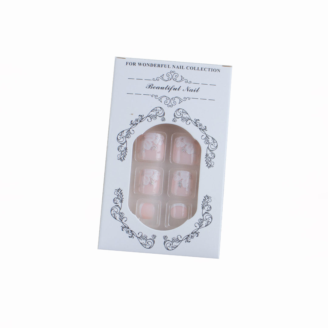 Elegant Floral Rhinestone-Embellished Press-On Toenails