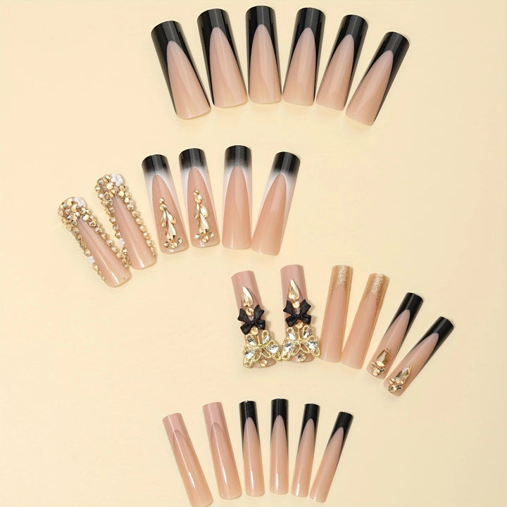 Artificial nail set with elegant 3D decorations and crystal accents Kalsten