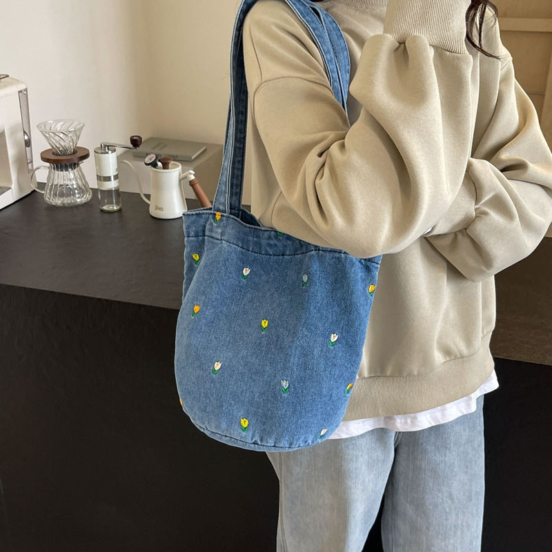 Embroidered Denim Tote Bag