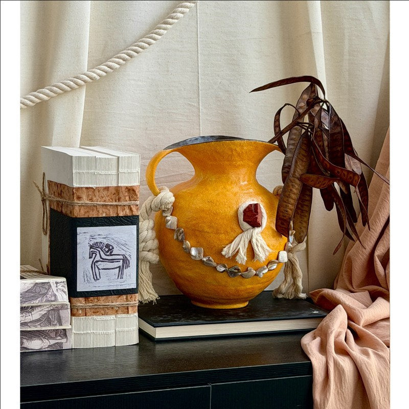 Decorative Ceramic Vase with Rope Handle