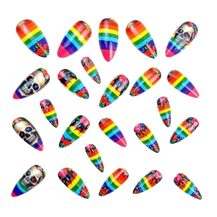 Creative artificial nails in skull and rainbow design Kalsten
