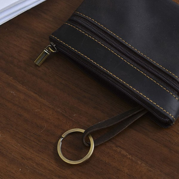 Double-Zip Leather Card Wallet