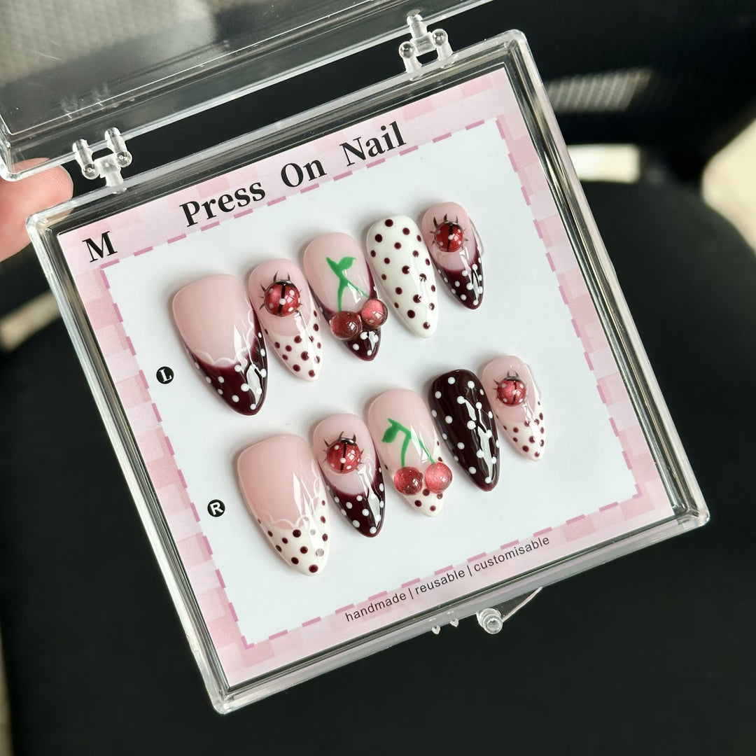 Customizable Cherry-Themed Press-On Nail Set
