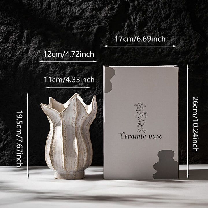 Handmade Textured Tulip-Shaped Ceramic Table Vase