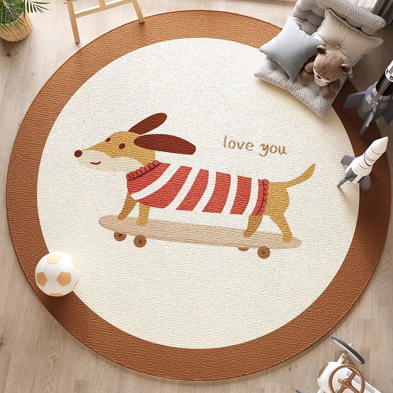 Artistic Dog Themed Round Area Rug