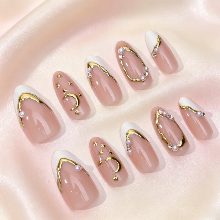 Elegant Gold-Accented Press-On Nail Art Kalsten