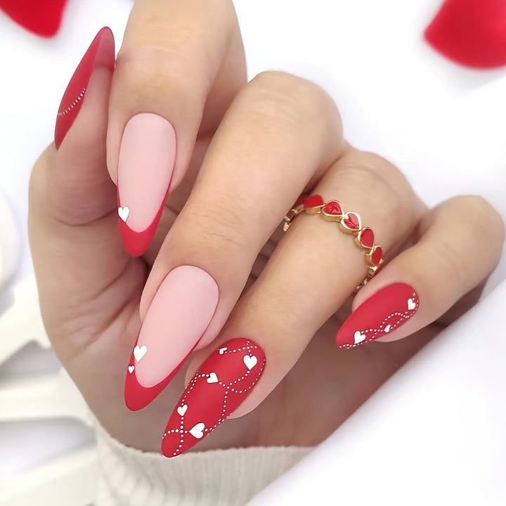 Elegant Heart-Embellished Press-On Nail Art Kalsten