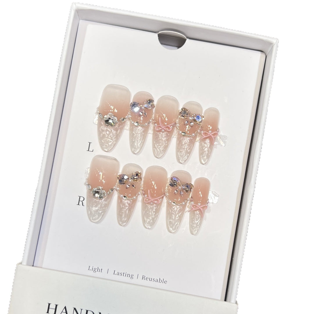 Decorative Stiletto Press-On Nail Set with Bow and Gem Accents Kalsten