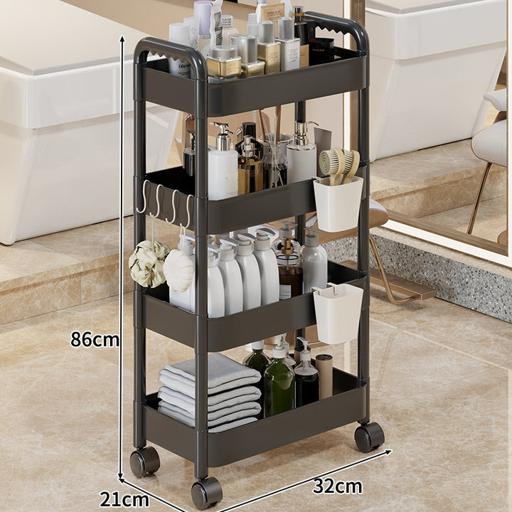 Three-Tier Rolling Mobile Storage Cart with Wheels and Removable Accessory Cups