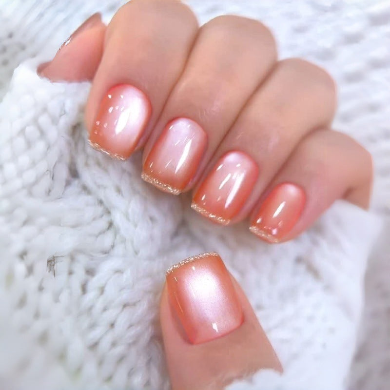 Glossy French Tip Press-On Nails with Shimmer Effects Kalsten
