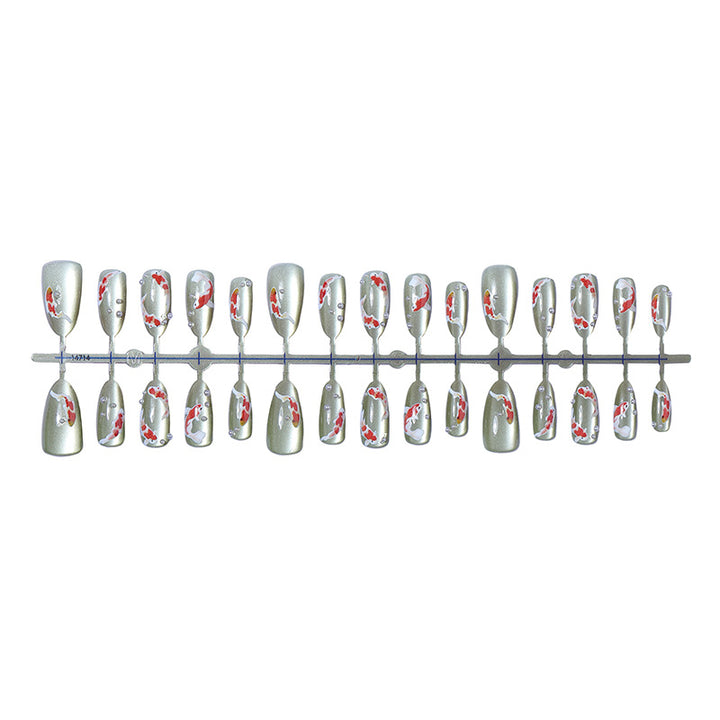 Decorative Press-On Nail Art Set with Koi Fish and Gem Accents kalsten