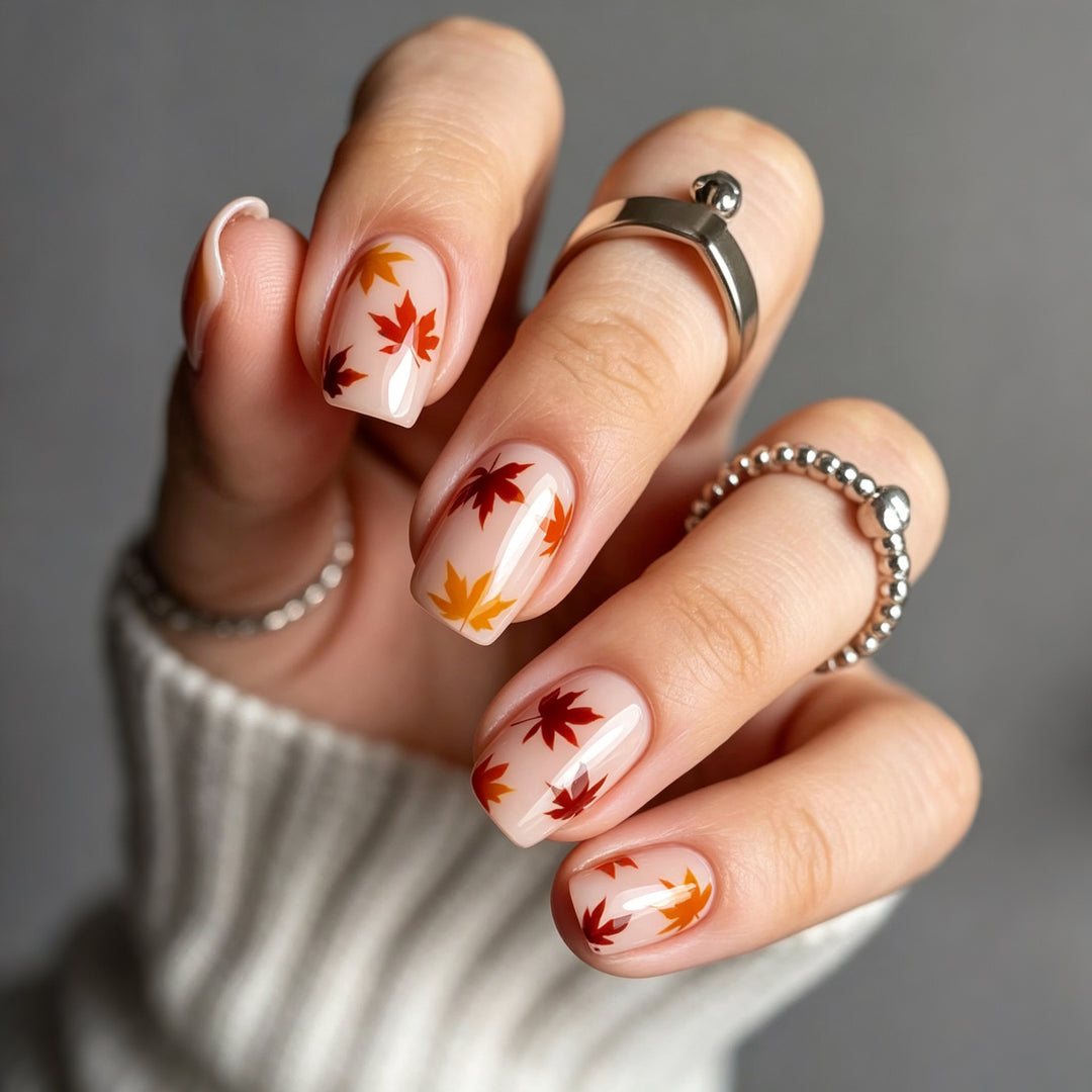 Autumn-Inspired Leaf Pattern Press-On Nail Art Kalsten