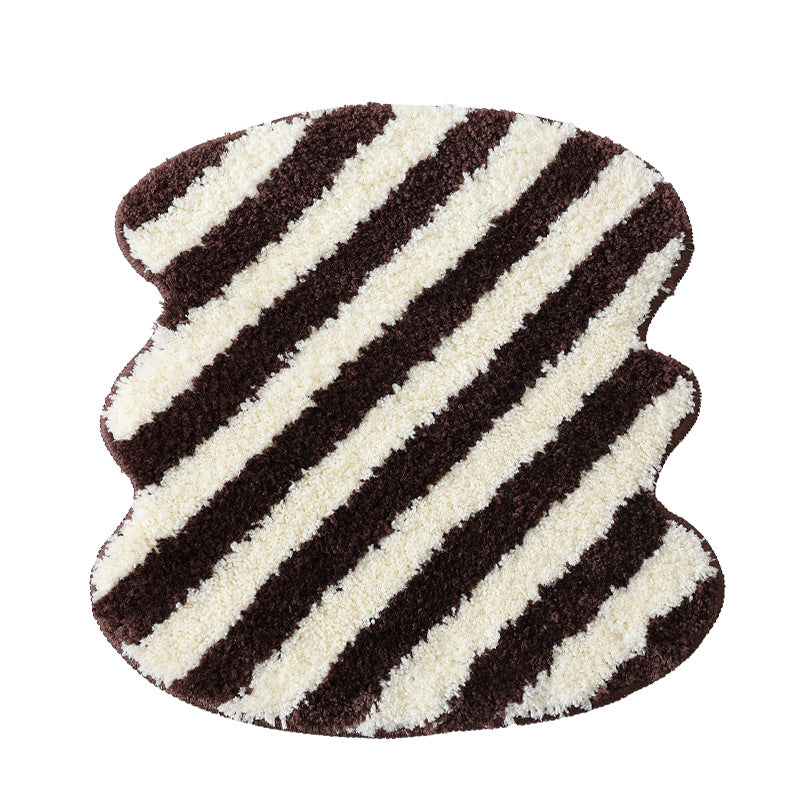 High-pile bath mat rug with diagonal stripe structure and organic shape Kalsten