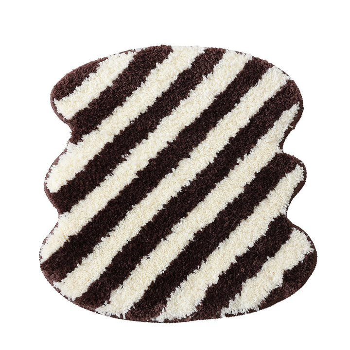 High-pile bath mat rug with diagonal stripe structure and organic shape Kalsten