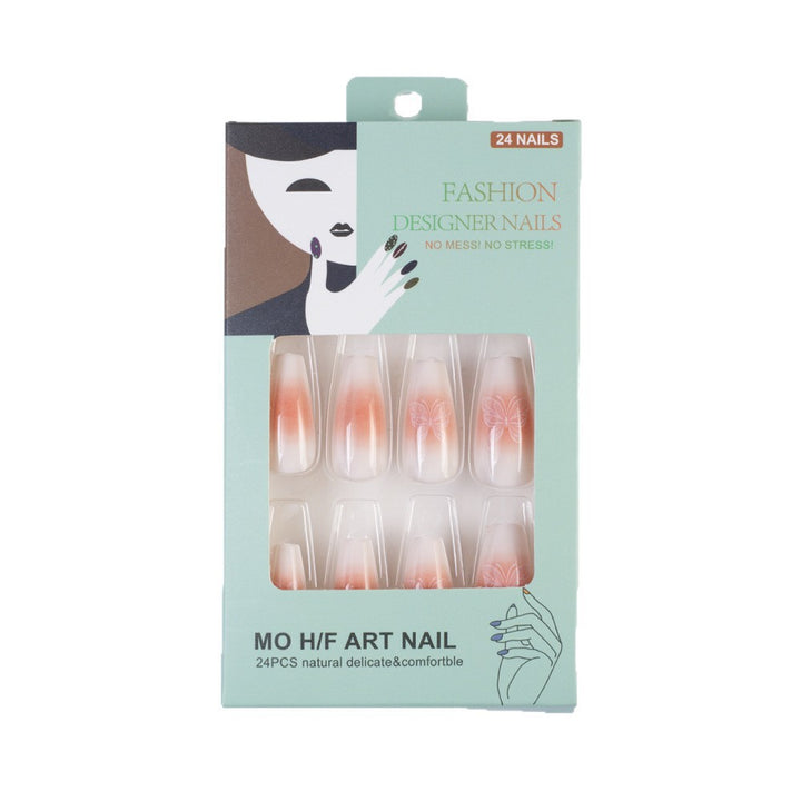 Trendy Artificial Nails with Ombre Effect and Butterfly Designs Kalsten