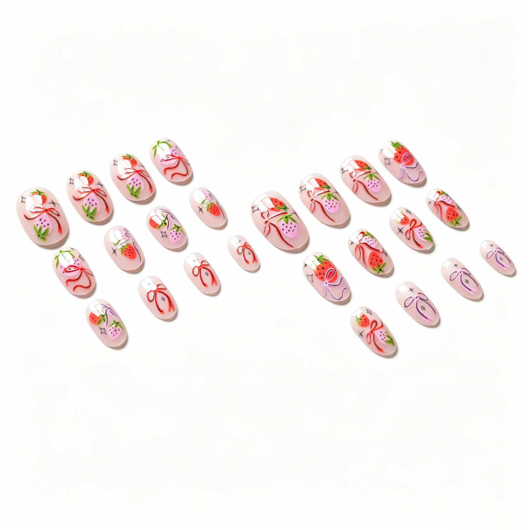 Strawberry-Themed Hand-Painted Nail Art