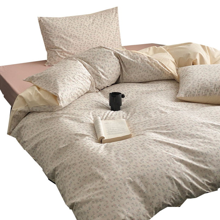 Reversible Mako cotton satin duvet cover set with minimalist dotted terrazzo look