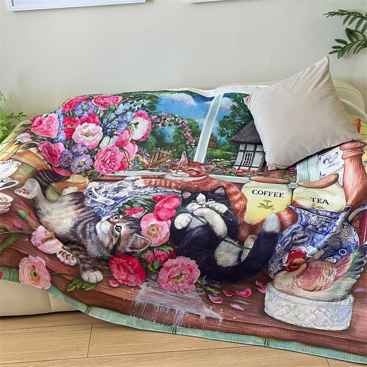 Artistic Cat-Themed Tapestry Throw