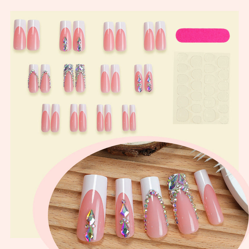 Decorative Press-On Nail Set with Gemstone Accents kalsten