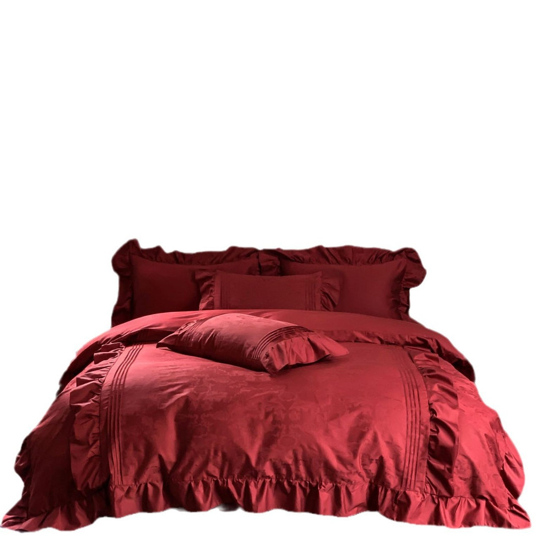 Luxurious satin bedding set with frill and jacquard detail Kalsten