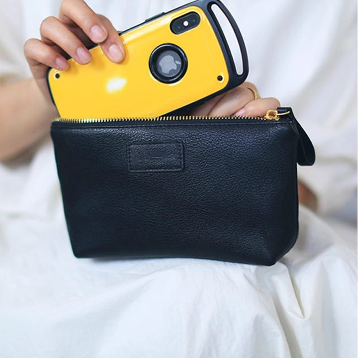 Textured Leather Zip Cosmetic Pouch Kalsten
