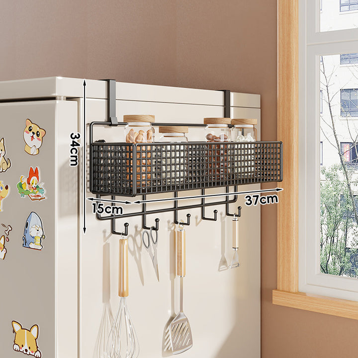 Over-Refrigerator Vertical Hanging Mesh Storage Rack with Deep Baskets and Hook Rail
