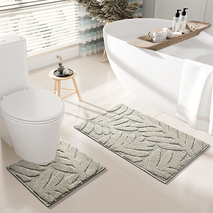 Elegant Leaf Pattern Bath Rug Set Kalsten