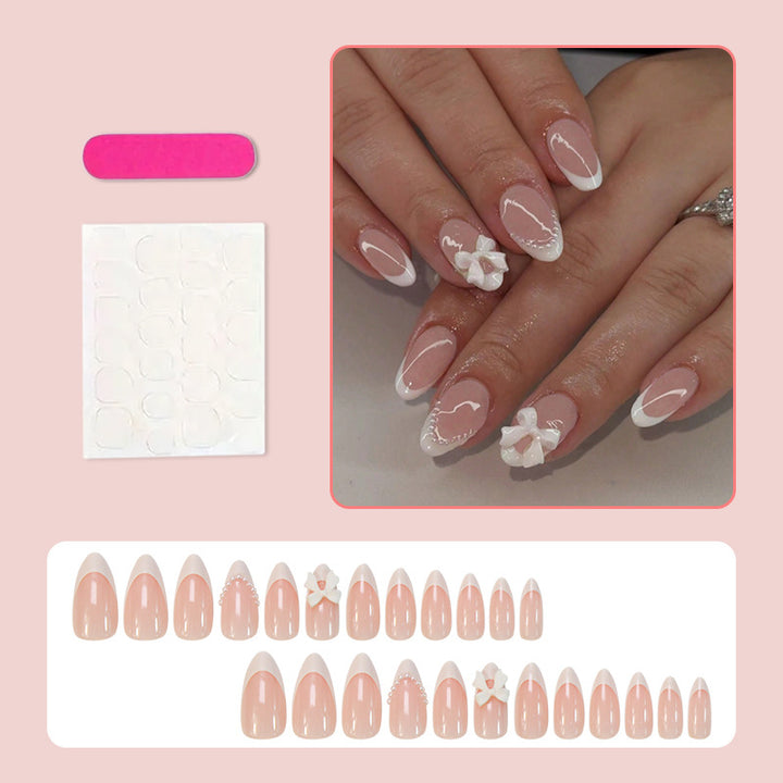 Acrylic Nail Set with Elegant Bows and Glamorous Accent Kalsten