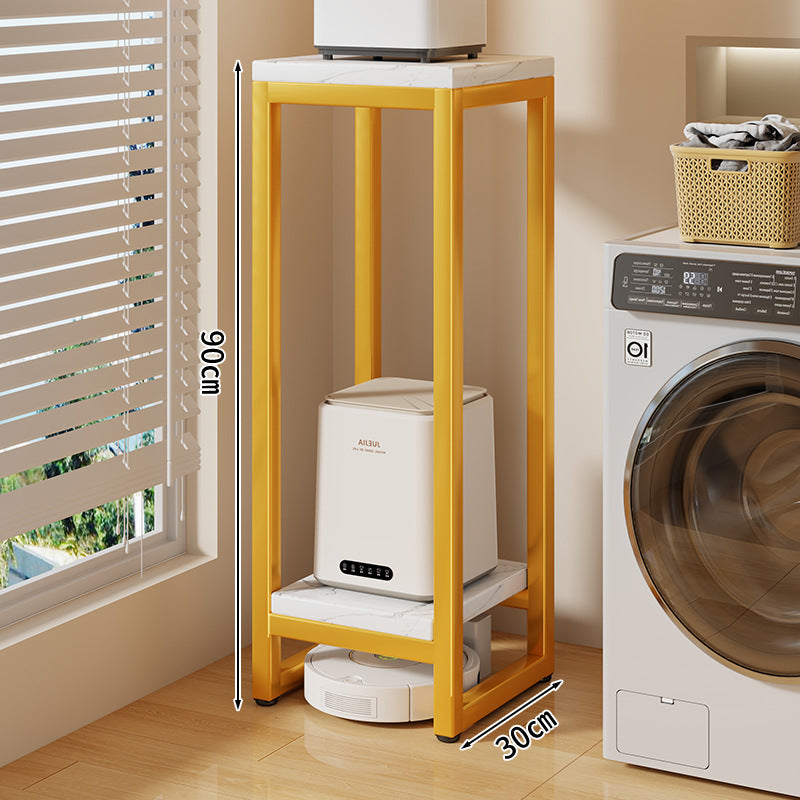 Narrow Two-Tier Metal Appliance Stand with Faux Marble Shelves