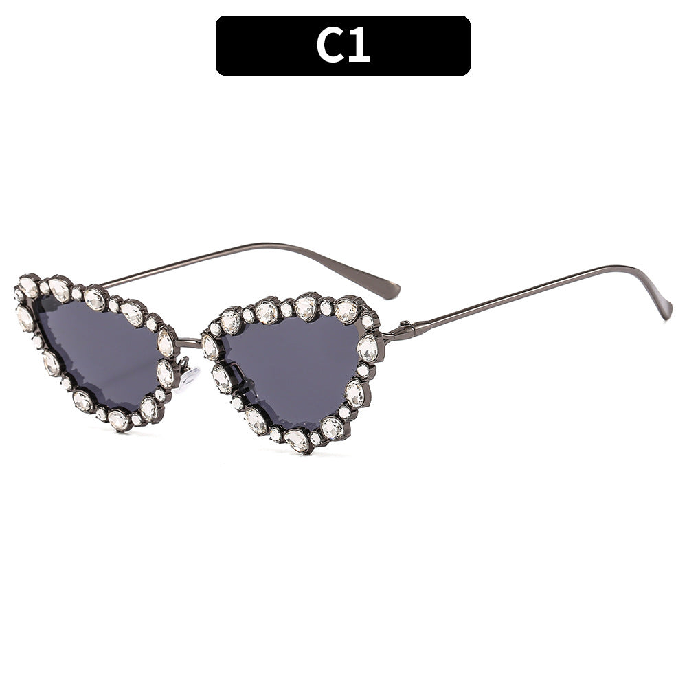 Heart-Shaped Rhinestone-Accented Sunglasses