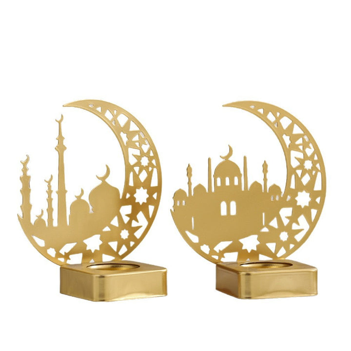 Crescent Silhouette Mosque Tea Light Lantern with Filigree Metal Base Kalsten