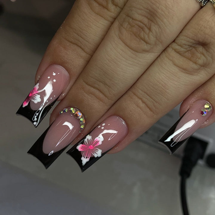 Glamorous Floral Accent Stiletto Nail Art Extensions Kalsten