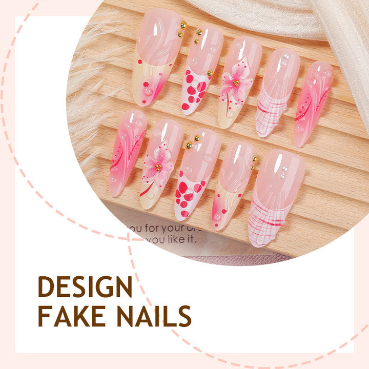 Creative art nail set with floral and glittering accents Kalsten