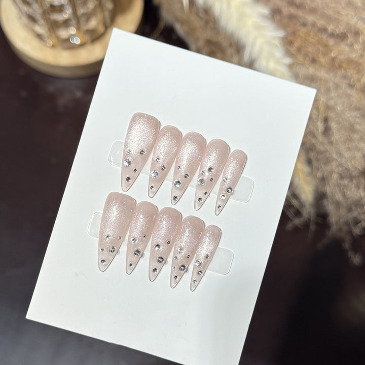 Elegant Rhinestone-Embellished Stiletto Press-On Nails Kalsten