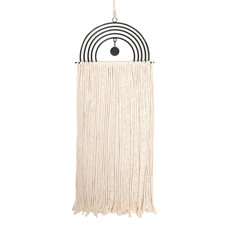 Boho macrame wall hanging with semicircle metal frame and long fringes Kalsten