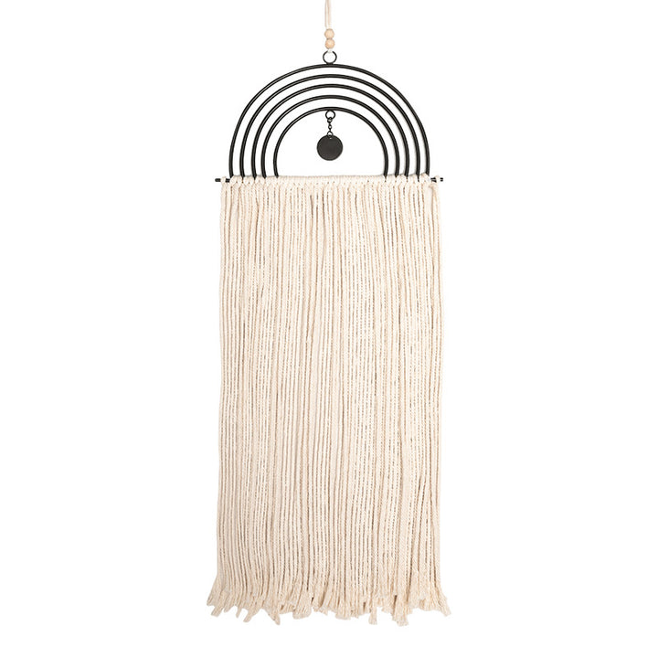 Boho macrame wall hanging with semicircle metal frame and long fringes Kalsten