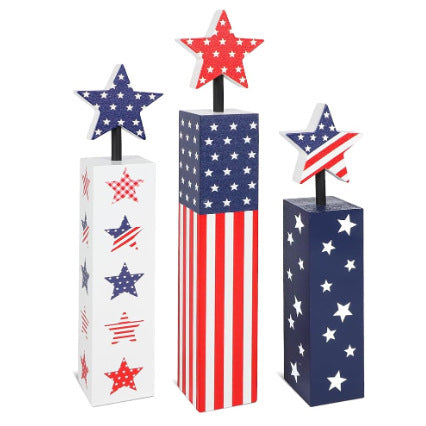 Unisex nan rustic wood column decoration set with hand-painted star toppers in shabby chic Kalsten