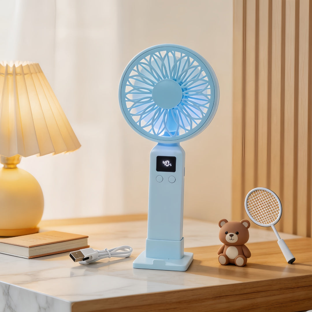 Portable hand-held fan with digital temperature display and multiple speed control Kalsten