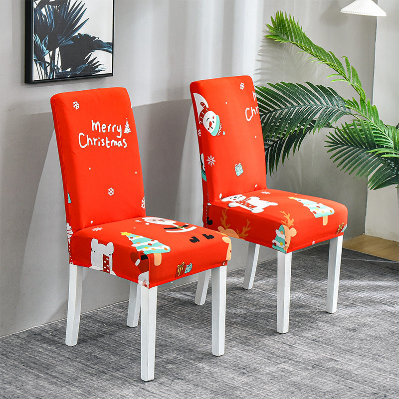 Elastic chair covers with Christmas design for high backrests