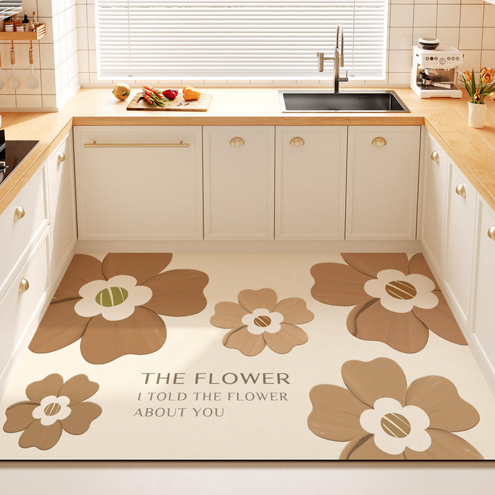 Decorative Floral Quote Kitchen Mat for Home