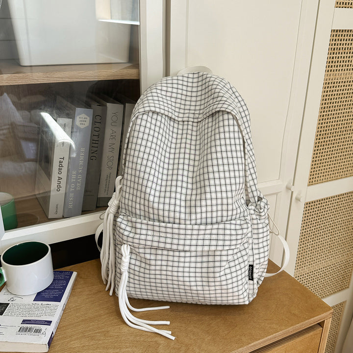 Minimalist Checked Drawstring Backpack